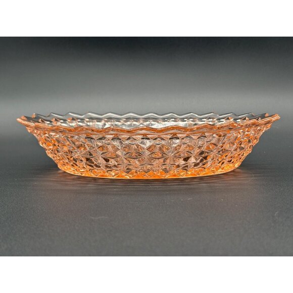 1930s Jeannette Glass Pink Holiday Buttons Bows Pink Depression Glass Oval Bowl - Picture 4 of 8